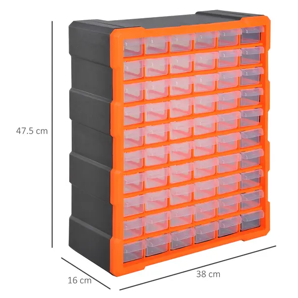 DURHAND 60 Drawers Parts Organiser Wall Mount Storage Cabinet Garage Small Nuts Bolts Tools Clear Orange - 3
