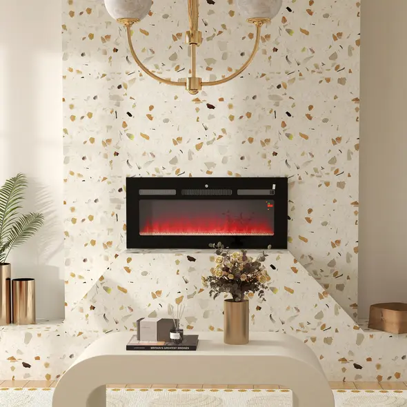 HOMCOM 102cm/40" Electric Fireplace, 2000W Recessed and Wall Mounted Electric Fire with Remote Control, 9 Flame Colour and Crystal, Black - 2