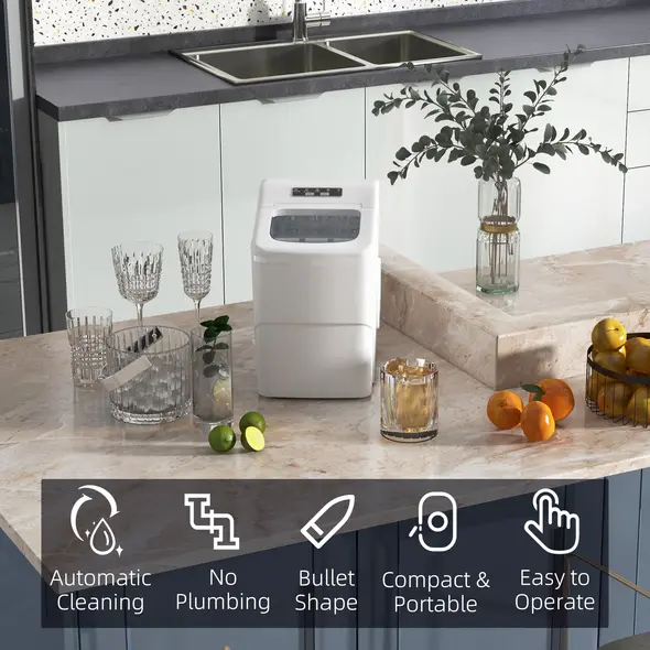 HOMCOM 12kg Countertop Ice Cube Machine, with Scoop - White - 4