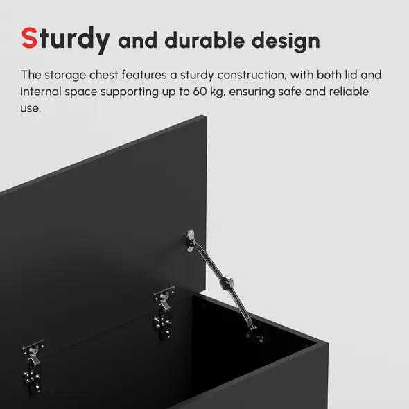 HOMCOM 113L Storage Chest, Storage Box with Flip-Top Lid and 2 Safety Hinges, Storage Trunk for Living Room, Entryway, 100 x 40 x 40 cm, Black - 8