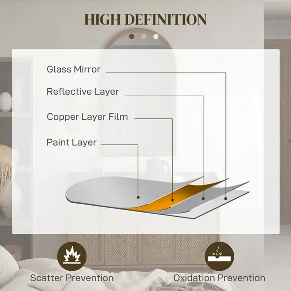 HOMCOM 110 x 65cm Wooden Arched Mirror - Natural Finish - 5