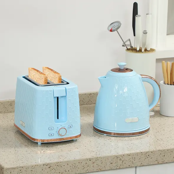 HOMCOM 1.7L 3000W Fast Boil Kettle & 2 Slice Toaster Set, Kettle and Toaster Set with Auto Shut Off, Browning Controls, Light Blue - 2