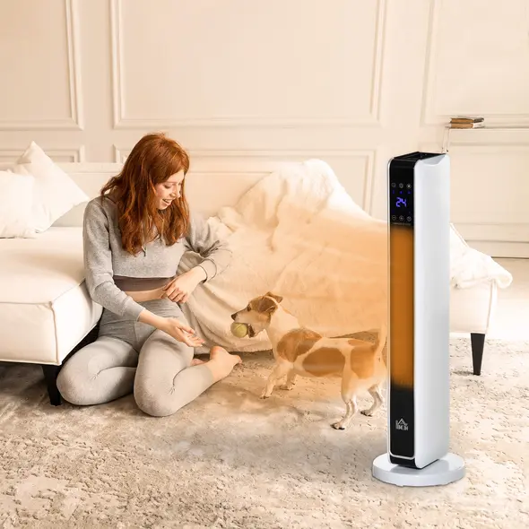 HOMCOM 1100W/2200W Space Heater with 65° Oscillation, Electric Heater with 2 Heat and Fan, 8-Hour Timer, Overheat & Tip Over Protection for Bedroom, 29 inch - 2