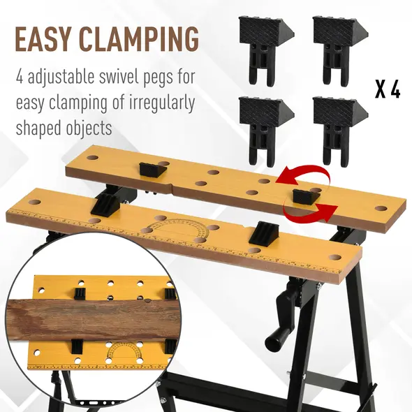 DURHAND 4-in-1 Work Bench, Folding Clamp Table w/ 4 Adjustable Clamping Pegs for DIY Home Garage, Black - 7