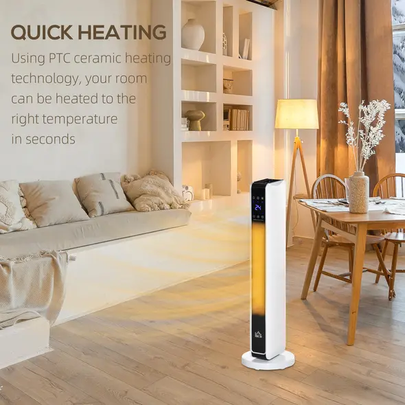 HOMCOM 1100W/2200W Space Heater with 65° Oscillation, Electric Heater with 2 Heat and Fan, 8-Hour Timer, Overheat & Tip Over Protection for Bedroom, 29 inch - 5