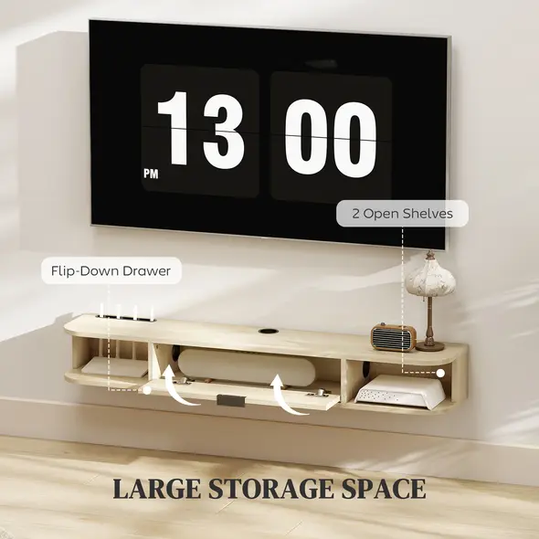 HOMCOM 120 cm Floating TV Unit for TVs up to 50 Inch - Natural - 5