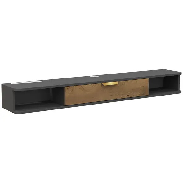 HOMCOM 140 cm Floating TV Stand with Storage - Charcoal Grey - 1