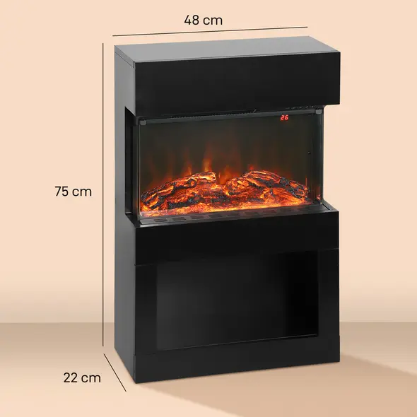 HOMCOM 19" Electric Fireplace with Surround, 3D Flame Effect, 6 Colours & 3 Brightness Levels, 1000W/2000W Black Electric Fire and Mantel Reach up to 30㎡ Space with Remote & Timer, 3 Sided View - 3