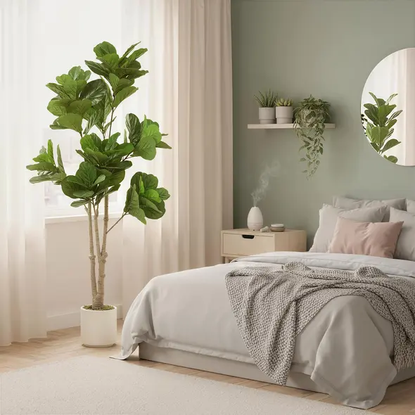 HOMCOM 180cm Artificial Fiddle Leaf Fig Tree - Green - 8