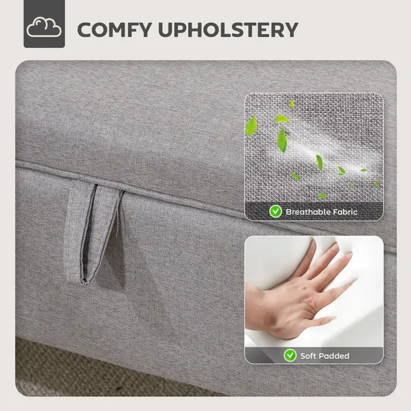 HOMCOM 16L Linen Storage Ottoman Padded Footstool with Rubberwood Legs for Storage Box, Bed End, Shoe Bench, Seating, Light Grey - 5