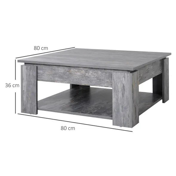 HOMCOM 2 Tier Wood Coffee Table Side Table Bottom Storage Shelf  Simple Modern Living Room Grey Wood Grain - 3