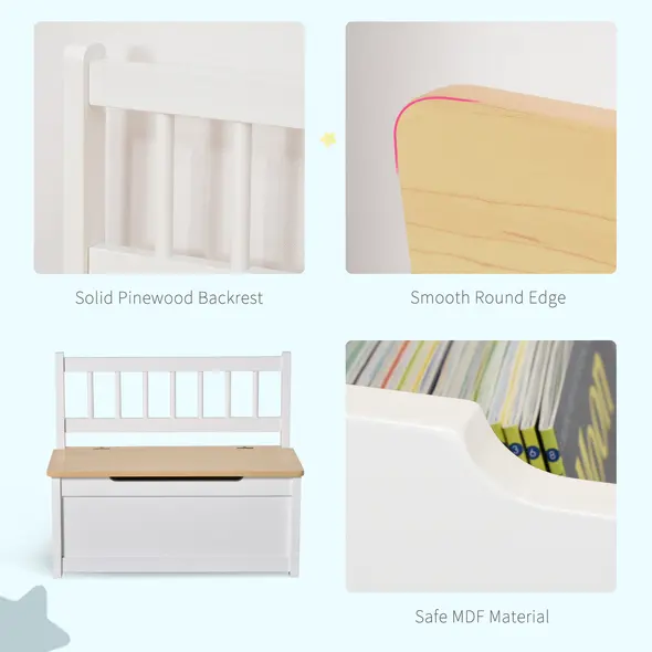 HOMCOM 2 In 1 Wooden Toy Box, Seat Storage Bench, Storage Chest Cabinet Organiser, with Safety Pneumatic Rod - 4