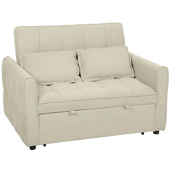 HOMCOM 2 Seater Sofa Bed, 3-in-1 Convertible Sleeper Sofa with Click-clack Adjustable Backrest and 2 Pillows, Light Brown - 1