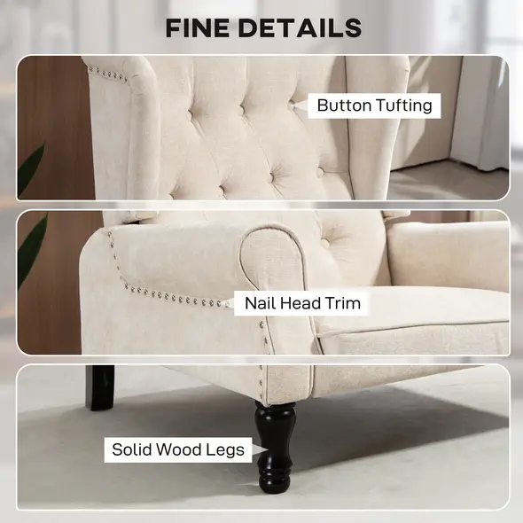 HOMCOM 150° Reclining Vintage Armchair, with footrest - Beige - 6