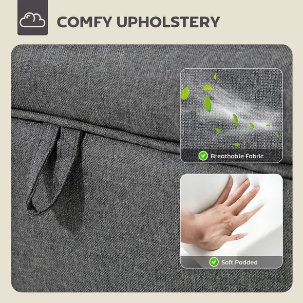 HOMCOM 16L Linen Storage Ottoman Padded Footstool with Rubberwood Legs for Storage Box, Bed End, Shoe Bench, Seating, Charcoal Grey - 5