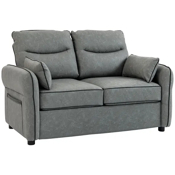 HOMCOM 2 Seater Sofa, Faux Leather Loveseat - Grey - 1
