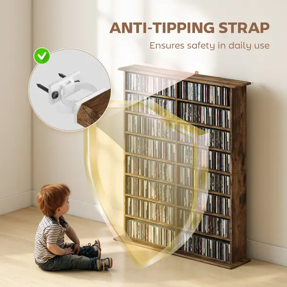 HOMCOM 16-Compartment Media Shelf - Rustic Brown - 6