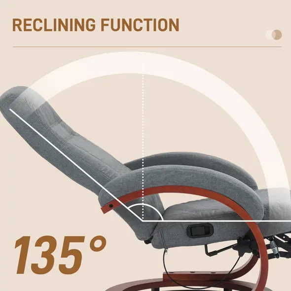 HOMCOM 135° Manual Reclining Swivel Chair, with Footrest - Grey - 4