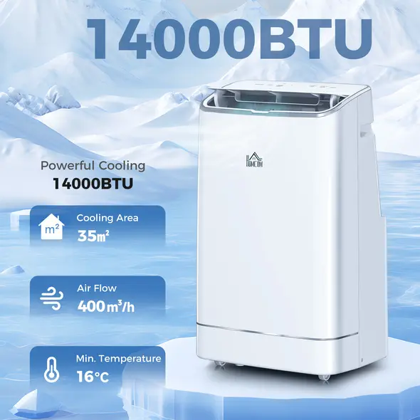 HOMCOM 14000 BTU Mobile Air Conditioner, 35m², Smart Home WiFi, with Dehumidifier, Fan, 24H Timer, Window Kit, White - 2