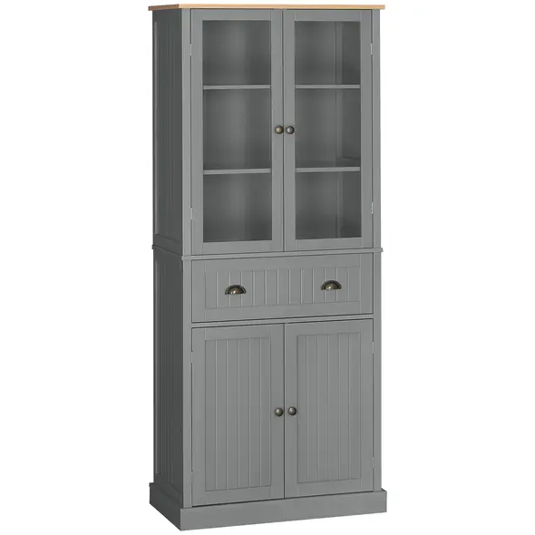 HOMCOM 180cm Tall Kitchen Pantry Cupboard, Freestanding Storage Cabinet with 5 Tier, Adjustable Shelves,  Drawer, Grey - 1