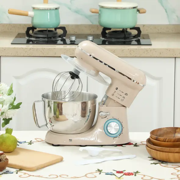 HOMCOM 1300W Kitchen Stand Mixer, with Accessories - Beige - 2