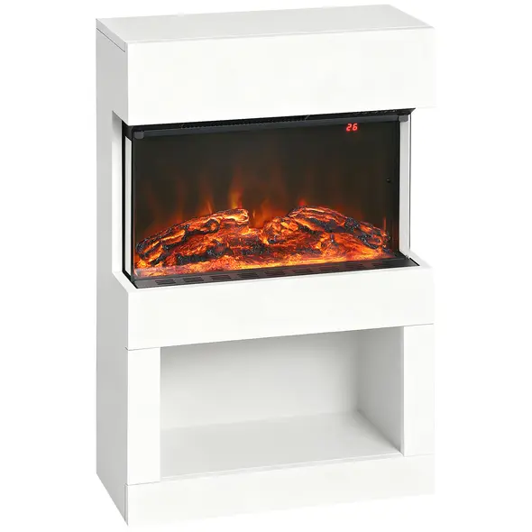 HOMCOM 19" Electric Fireplace with Surround, 3D Flame Effect, 6 Colours & 3 Brightness Levels, 1000W/2000W White Electric Fire and Mantel Reach up to 30㎡ Space with Remote & Timer, 3 Sided View - 1