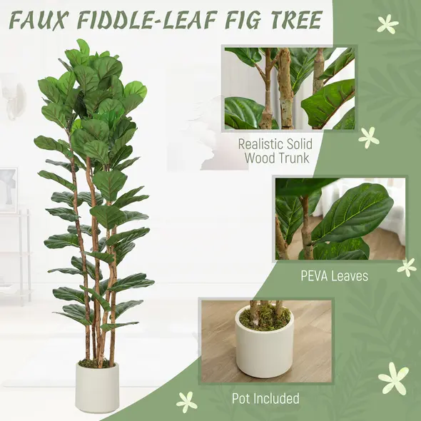 HOMCOM 180cm Artificial Fiddle Leaf Fig Tree - Green - 4