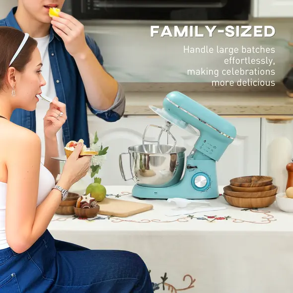 HOMCOM 1300W Kitchen Stand Mixer, with Accessories - Blue - 7