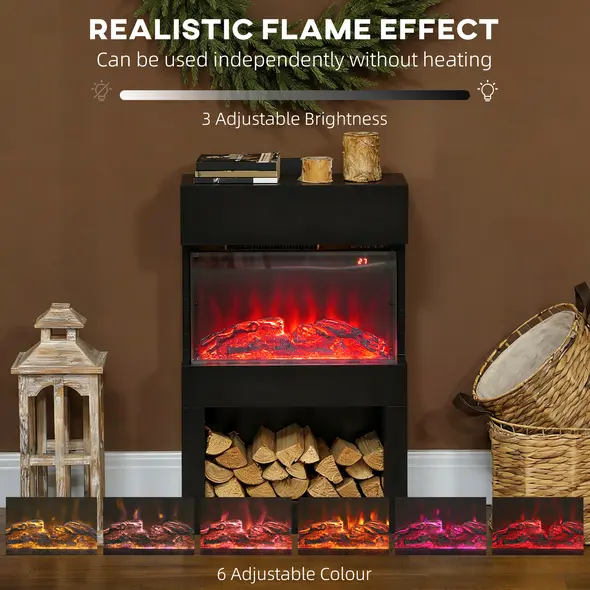 HOMCOM 19" Electric Fireplace with Surround, 3D Flame Effect, 6 Colours & 3 Brightness Levels, 1000W/2000W Black Electric Fire and Mantel Reach up to 30㎡ Space with Remote & Timer, 3 Sided View - 4