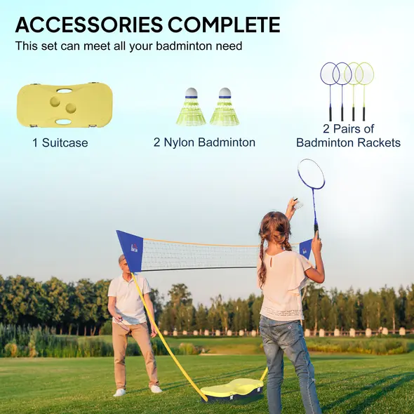 HOMCOM 2.8m Portable Folding Badminton Net Set with 4 Badminton Rackets and 2 Nylon Shuttlecocks, for Adults Kids Indoor Outdoor Exercise Training - 7