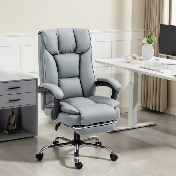 HOMCOM 155° Reclining Faux Leather Swivel Office Chair -Black - 9