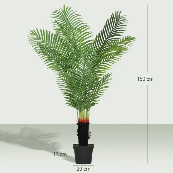 HOMCOM 150cm Artificial Areca Palm Tree with 12 PE Leaves, Decorative Artificial Plant with Plastic Pot and Flocked Soil, Fake Plant for Home Office Decor, Green - 3