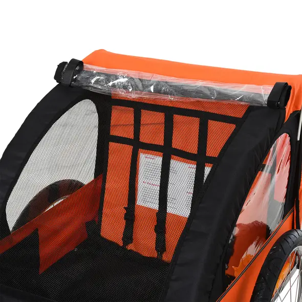 HOMCOM 2 Seat Bike Trailer Bicycle wagon for Kids Child Steel Frame Safety Harness Seat Carrier Orange Black 130 x 76 x 88 cm - 9
