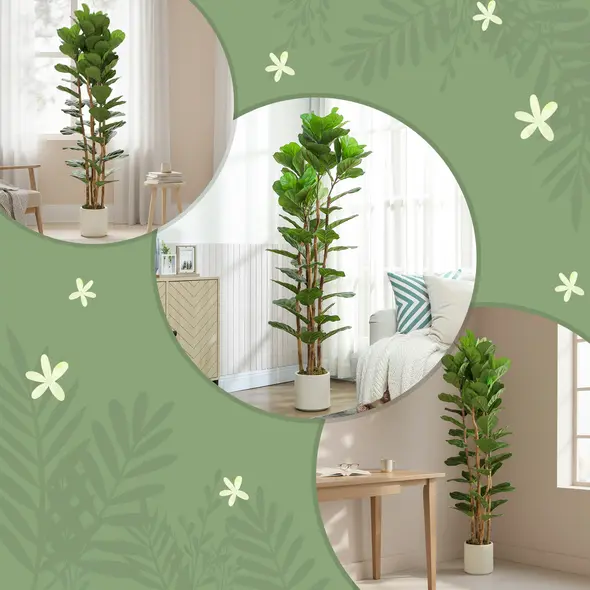 HOMCOM 180cm Artificial Fiddle Leaf Fig Tree - Green - 7