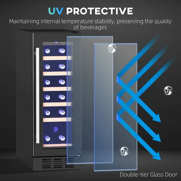 HOMCOM 19 Bottle 5-18℃ Wooden Rack Wine Fridge - Black - 8