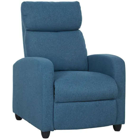 HOMCOM 135° Push Back Recliner Armchair, with Footrest - Blue - 1