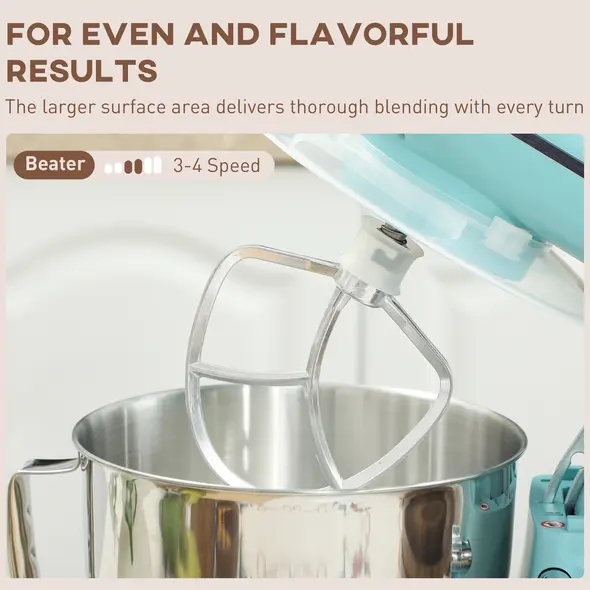 HOMCOM 1300W Kitchen Stand Mixer, with Accessories - Blue - 5