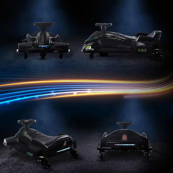 HOMCOM 12V Kids Electric Go Kart with Music, LED Lights, Slow Start, Black - 9