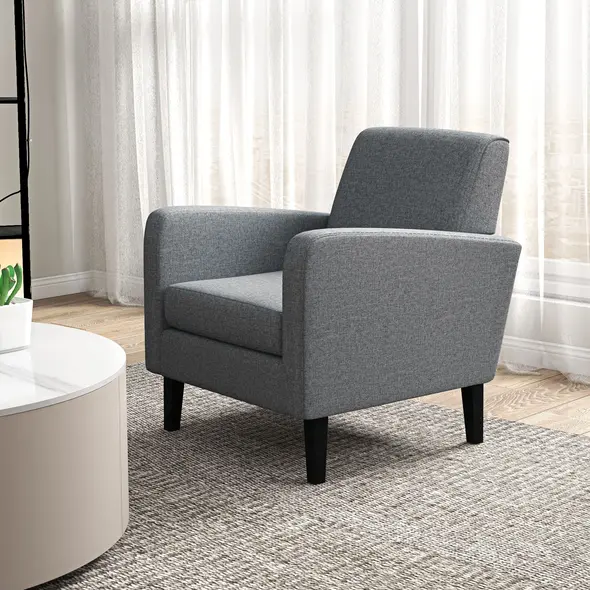 HOMCOM 2 Pieces Modern Armchairs with Rubber Wood Legs, Upholstered Accent Chairs, Single Sofa for Living Room, Bedroom, Grey - 9