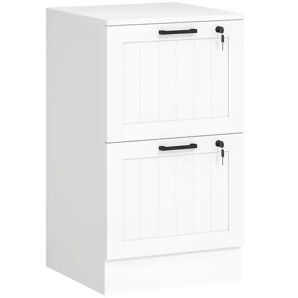 HOMCOM 2 Drawer Filing Cabinet with Lock, Office Storage Cabinet with Adjustable Hanging Bars for A4 Letter Size Files, White - 1