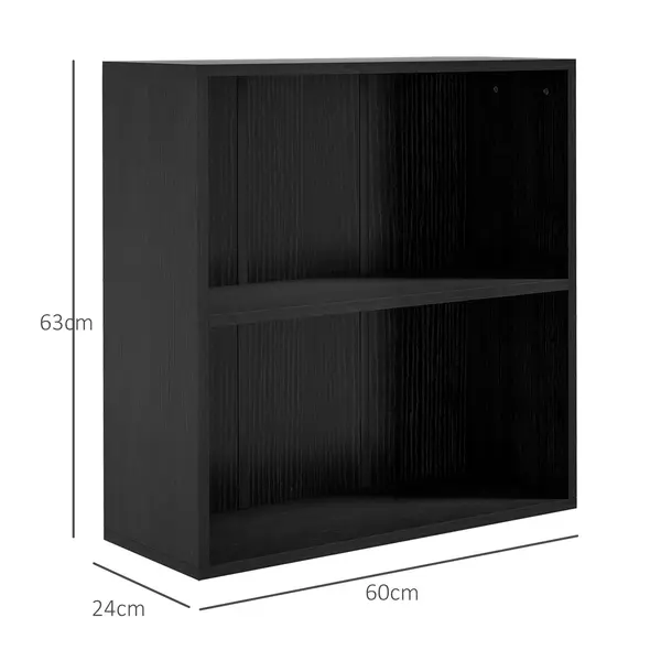 HOMCOM 2 Tier Bookshelf, Low Bookcase with Adjustable Shelf, 2 Compartments for Home Office, Living Room, Study, Black - 3