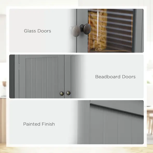 HOMCOM 180cm Tall Kitchen Pantry Cupboard, Freestanding Storage Cabinet with 5 Tier, Adjustable Shelves,  Drawer, Grey - 5