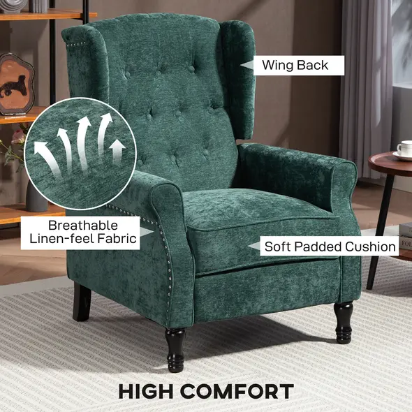 HOMCOM 150° Reclining Vintage Armchair, with footrest - Dark Green - 5