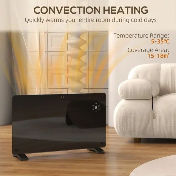 HOMCOM 1500W 5-35℃ Smart Control Heater - Black - 5