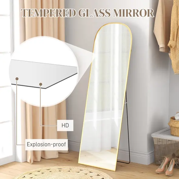 HOMCOM 162cm Aluminium Frame Standing Mirror - Gold - 5