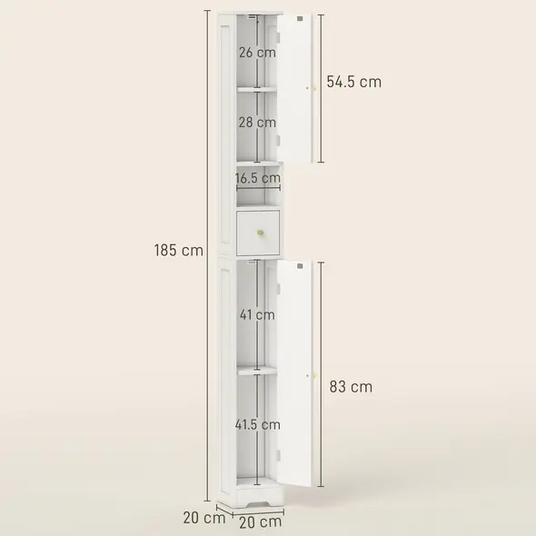 HOMCOM 185 cm Tall Bathroom Cabinet with Arched Doors - White - 3