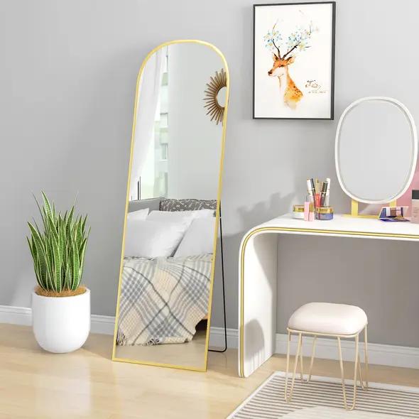 HOMCOM 162cm Aluminium Frame Standing Mirror - Gold - 9