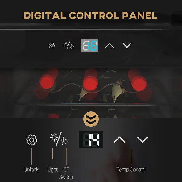 HOMCOM 18-Bottle Narrow Wine Fridge, with Lights - Black - 7