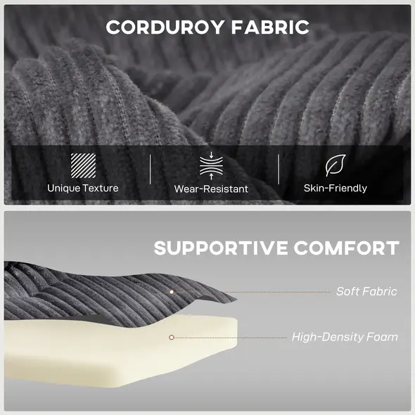 HOMCOM 2 Seater Click Clack Sofa Bed with Pull Out Design, Corduroy Upholstery - Charcoal Grey - 6