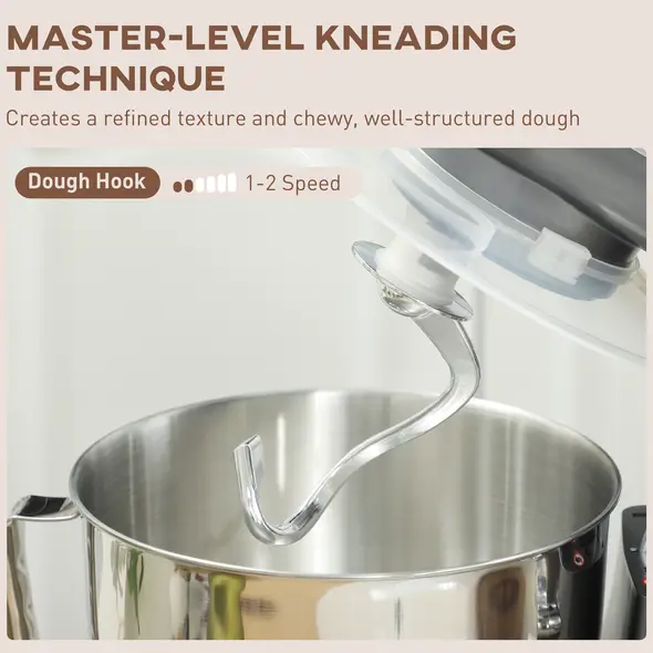 HOMCOM 1300W Kitchen Stand Mixer, with Accessories - Silver - 5